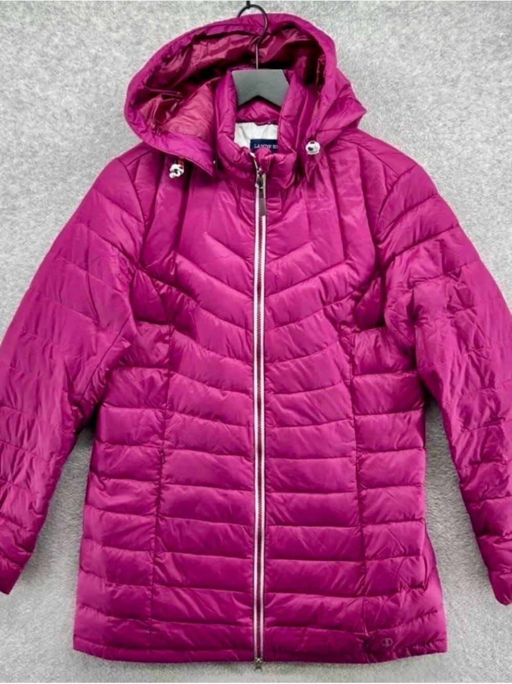 Lands' End Fuchsia Down Filled Hooded Snow Ski Puffer Jacket